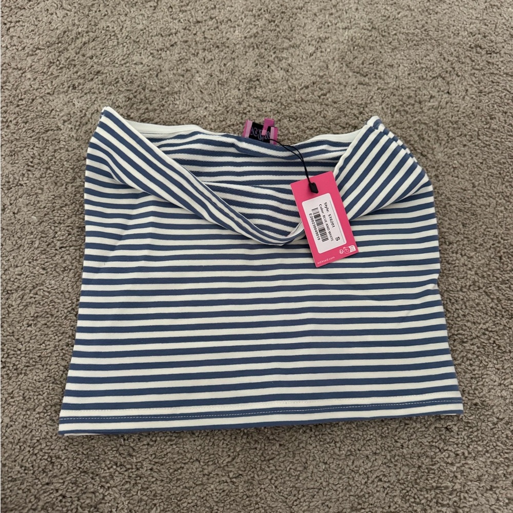Blue and White Striped Tube Top